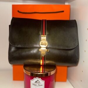 Celine Black Leather Clutch with Gold Accents